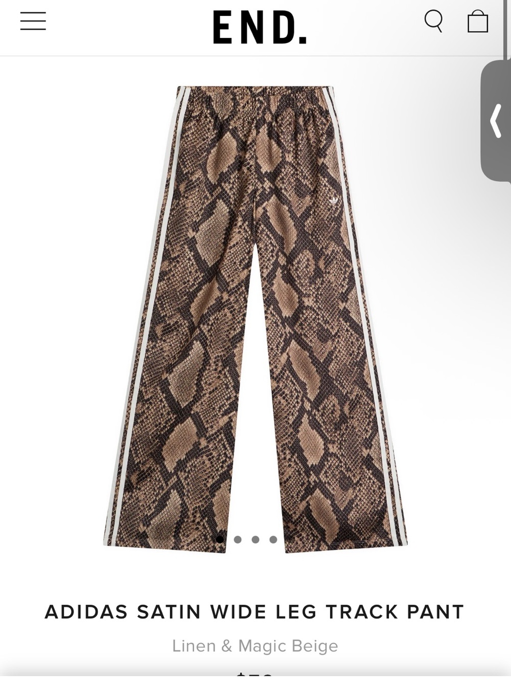Adidas Satin Wide Leg Track Pant in Linen & Magic Beige